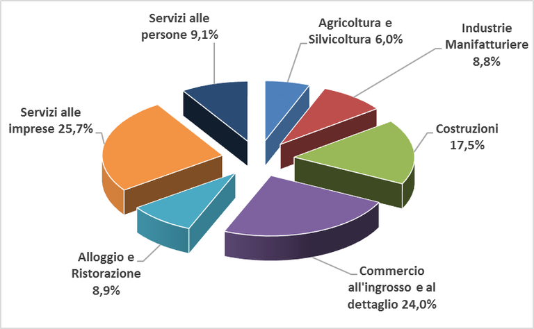 quota di imprese a conduzione giovanile per settori di attività – 30/06/2022