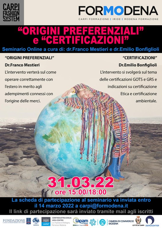 Locandina seminario "Origini preferenziali" e "certificazioni"