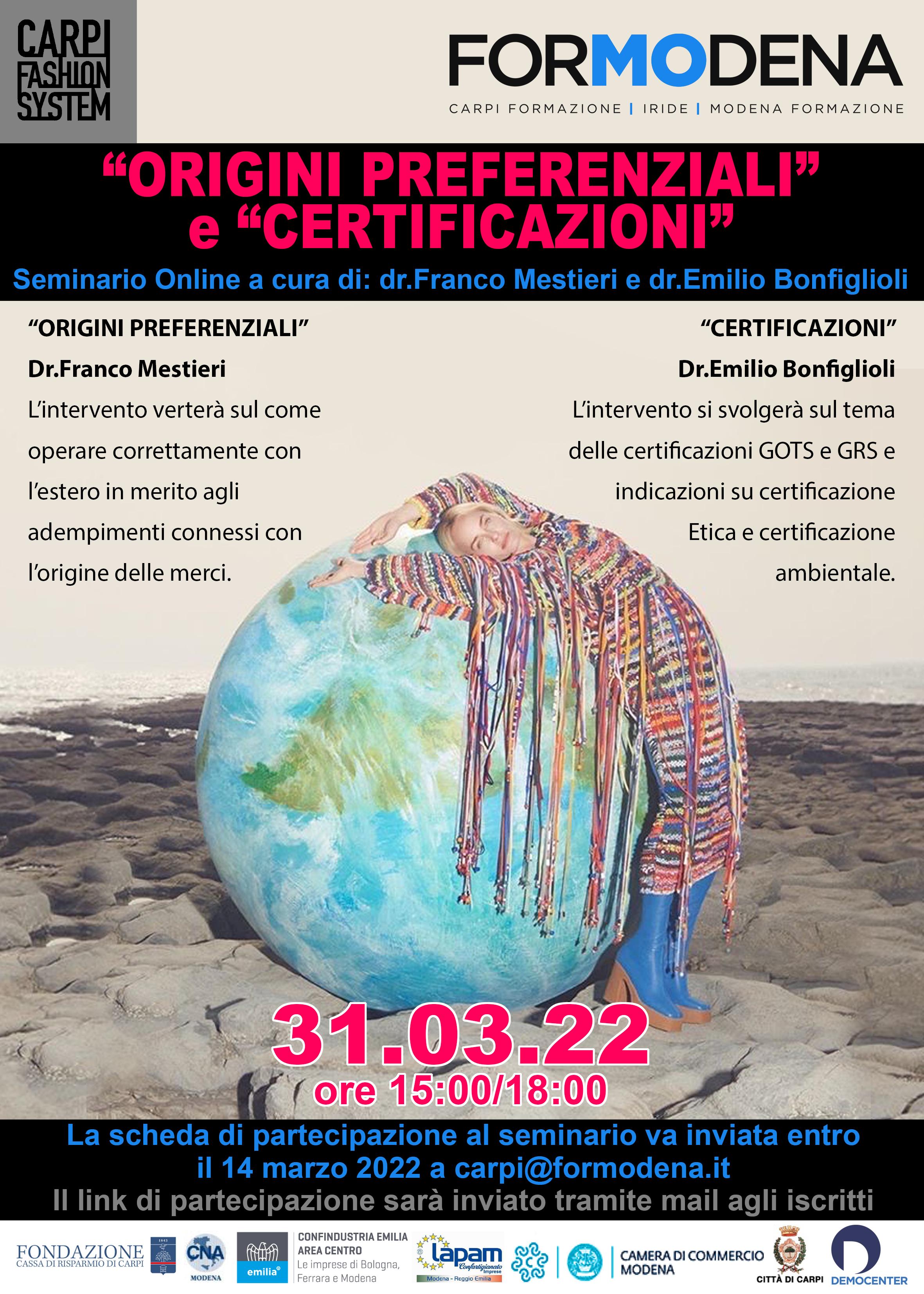 Locandina seminario "Origini preferenziali" e "certificazioni"