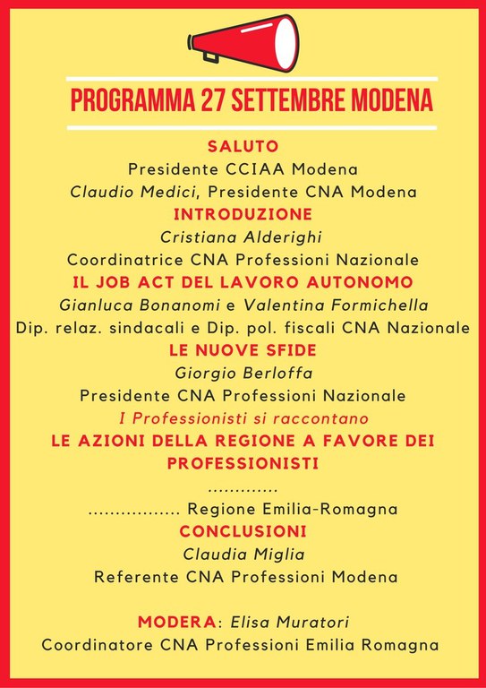 CNA Professioni Modena 27 sett. programma