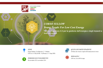 Corso YELLOW - Young people for low cost energy - Tecnico Superiore 4.0 per la gestione dell'energia e degli impianti a fonti rinnovabili