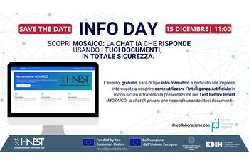 Info Day I-NEST: scopri MOSAICO, la Chat AI che utilizza i documenti aziendali in totale sicurezza